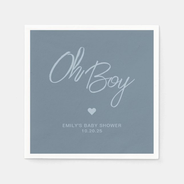 Oh Baby Modern Minimal Dusty Blue Boy Shower Pappersservett (Framsidan)