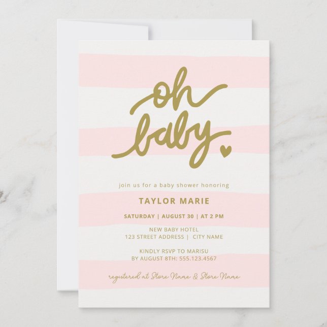 Oh Baby Modern Rosa Rand Baby Shower Inbjudningar (Framsida)