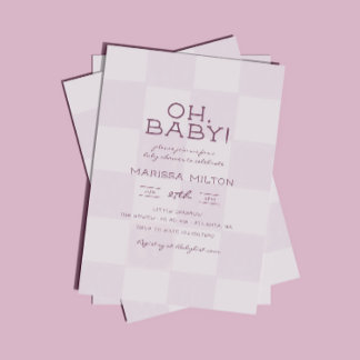 Oh Baby Modern Rosa Rutiga Bebisens Dag Inbjudningar