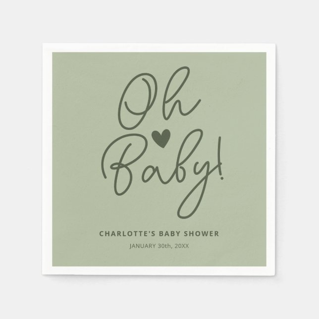 Oh Baby Modern Sage Grönt Baby Shower Anpassningsb Pappersservett (Framsidan)