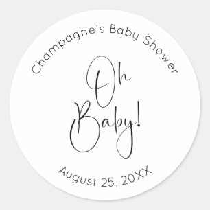 Oh Baby Modern Script Baby Shower Runt Klistermärke