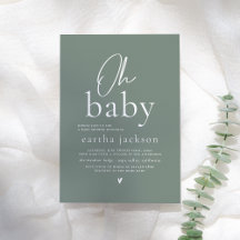Oh Baby Modern Script Sage Grönt Boho Baby Shower