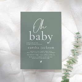 Oh Baby Modern Script Sage Grönt Boho Baby Shower Inbjudningar