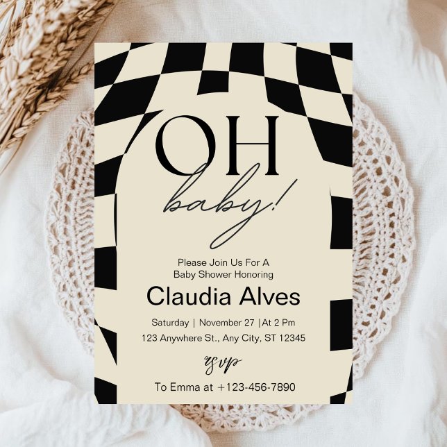 Oh Baby Modern Simple Black Beige Baby Shower Inbjudningar (Skapare uppladdad)