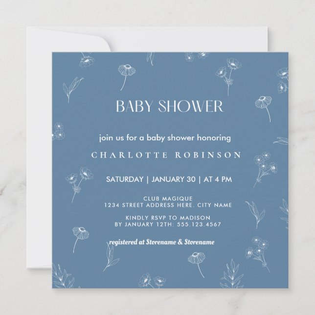 Oh Baby Modern Simple Dusty Blue Boy Shower Inbjudningar (Framsida)