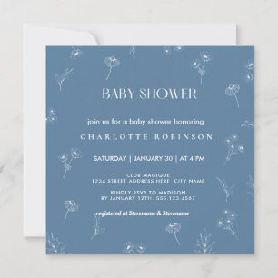Oh Baby Modern Simple Dusty Blue Boy Shower Inbjudningar