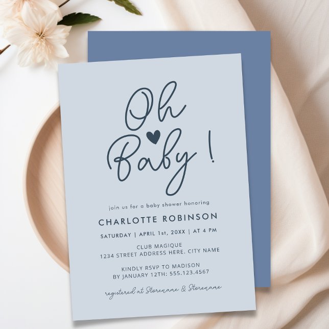 Oh Baby Modern Simple Pastel Blue Boy Shower Inbjudningar (Skapare uppladdad)