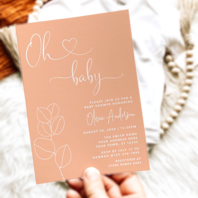 Oh Baby Modern Soft Peach Eucalyptus Baby Shower Inbjudningar (Skapare uppladdad)