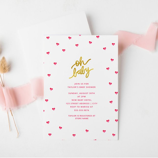 Oh Baby | Modern Tiny Hearts Girl Baby Shower Inbjudningar (Skapare uppladdad)