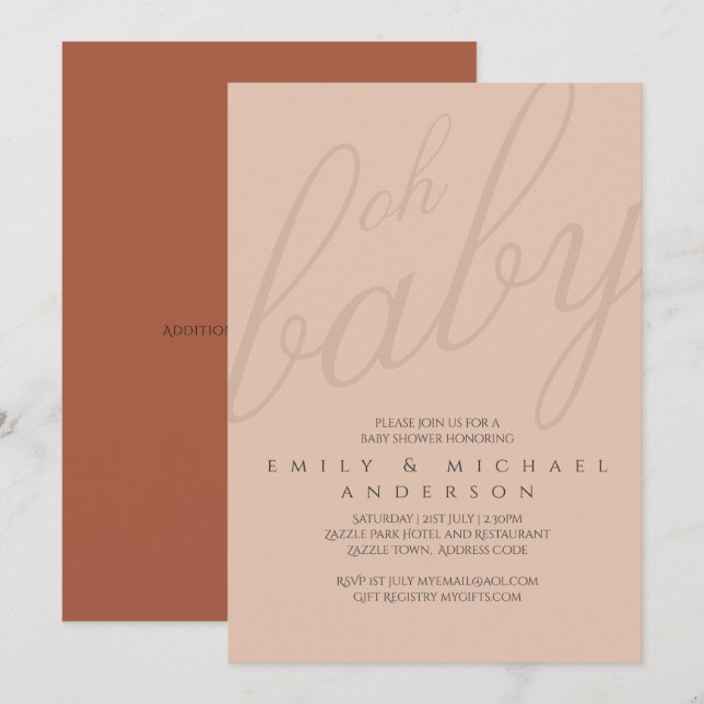 Oh Baby Modern Typography Script Par Shower Inbjudningar (Fram/baksida)