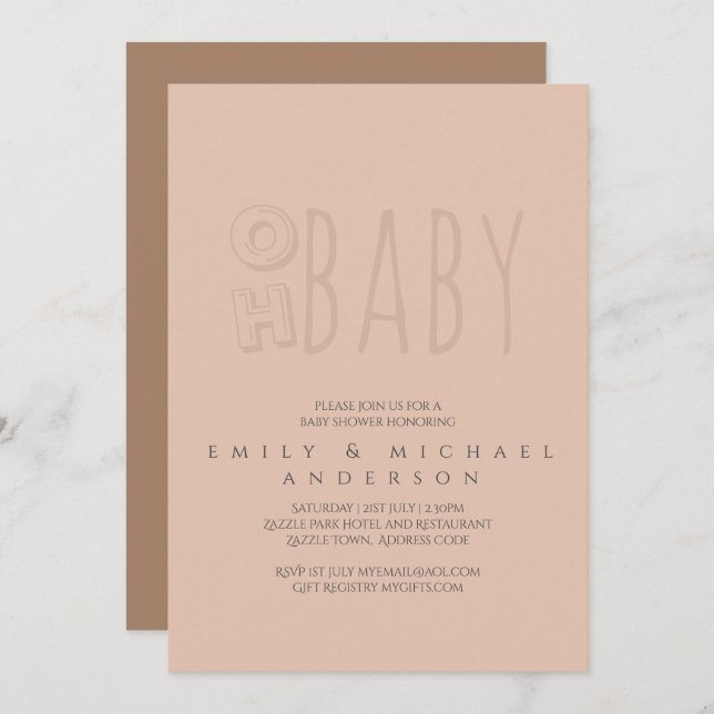 Oh Baby Modern Typography Script Par Shower Inbjudningar (Fram/baksida)