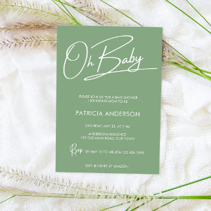 Oh baby moderna manuskalligrafi babydusch inbjudningar