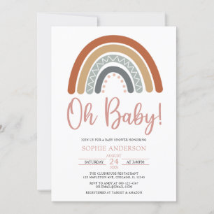 Oh Baby Mute Tones Boho Rainbow Baby Shower Inbjudningar