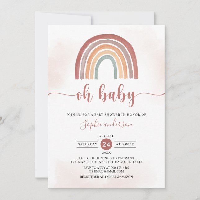 Oh Baby Mute Tones Boho Rainbow Baby Shower Inbjudningar (Framsida)