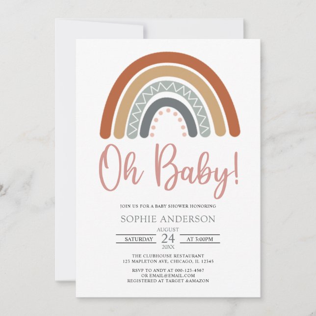 Oh Baby Mute Tones Boho Rainbow Baby Shower Inbjudningar (Framsida)