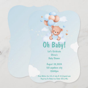 OH BABY NALLE BABY SHOWER INBJUDANDE FÖR BOYER SPARA DATUMET
