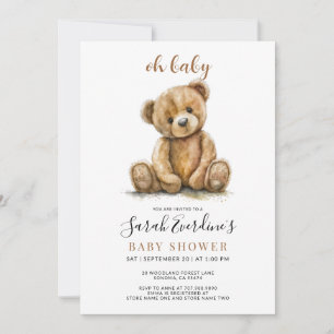 Oh Baby Nalle Watercolor Baby Shower Inbjudningar