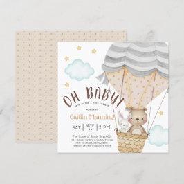 Oh Baby Nalle Woodland Neutralt Baby Shower Inbjudningar
