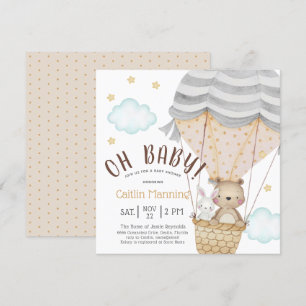 Oh Baby Nalle Woodland Neutralt Baby Shower Inbjudningar
