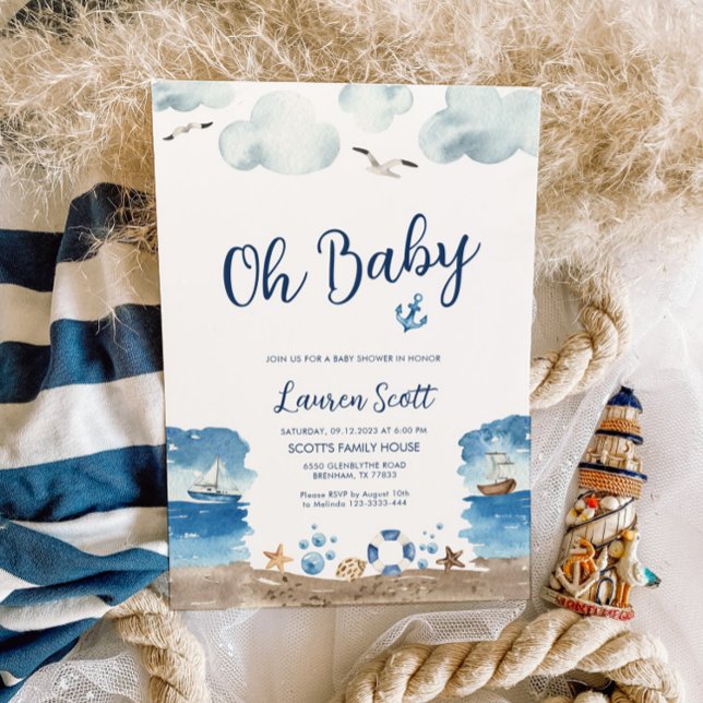 Oh Baby Nautical Baby Shower-inbjudan Inbjudningar (Skapare uppladdad)