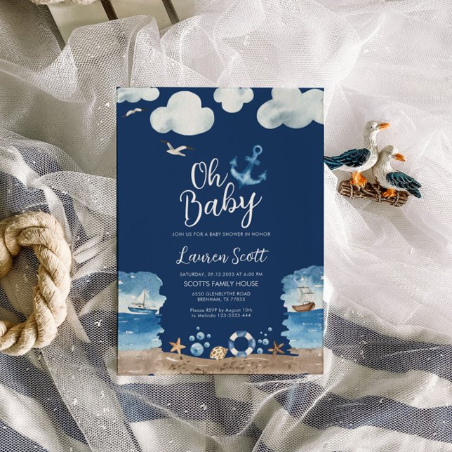 Oh Baby Nautical Navy Baby Shower-inbjudan Inbjudningar (Skapare uppladdad)