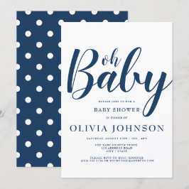 Oh Baby - Navy Blue Polka Dot Baby Shower Inbjudningar