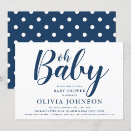 Oh Baby - Navy Blue Polka Dot Baby Shower Inbjudningar