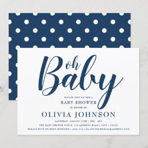 Oh Baby - Navy Blue Polka Dot Baby Shower Inbjudningar