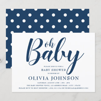 Oh Baby - Navy Blue Polka Dot Baby Shower Inbjudningar