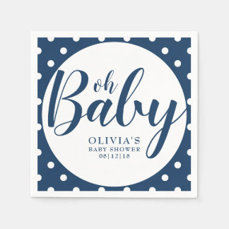 Oh Baby - Navy Blue Polka Dot Baby Shower Pappersservett