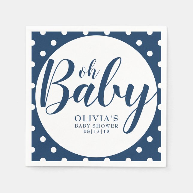 Oh Baby - Navy Blue Polka Dot Baby Shower Pappersservett (Framsidan)