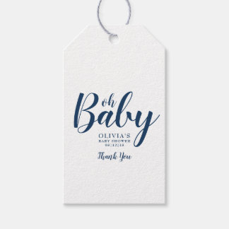 Oh Baby - Navy Blue Polka Dot Baby Shower Presentetikett