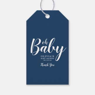 Oh Baby - Navy Blue Polka Dot Baby Shower Presentetikett