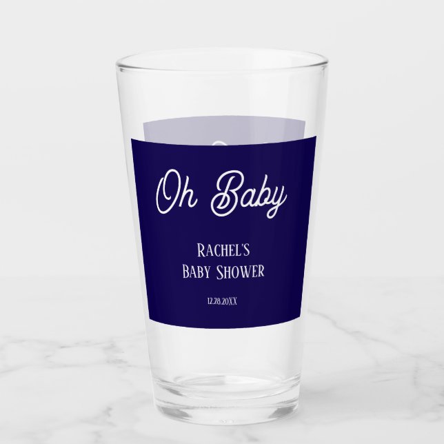 Oh Baby Navy Blue Script Baby Shower Gbit Favor Glaskopp (Framsida)