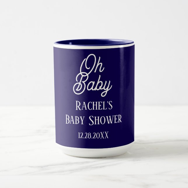 Oh Baby Navy Blue Script Baby Shower Gbit Favor Mugg (Center)