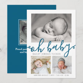 Oh Baby Navy Blue Script Collage Foto Förlossning Meddelande