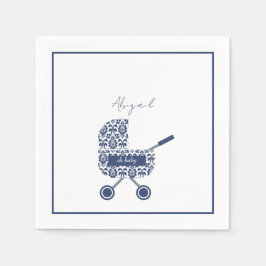 Oh Baby Navy Damask Pram Baby Shower Pappersservett