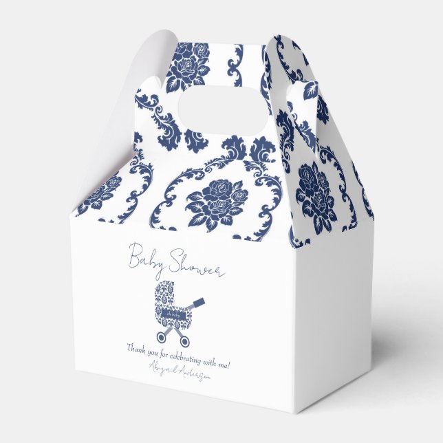 Oh Baby Navy Damask Pram Baby Shower Presentaskar (Framsidan Sidan)