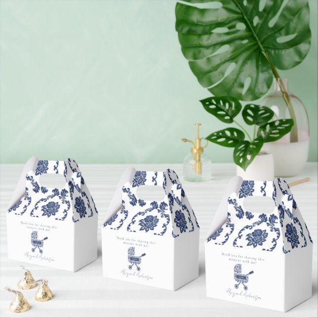 Oh Baby Navy Damask Pram Baby Shower Presentaskar (Multipel)