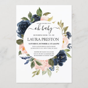 Oh Baby Navy och  Rosa Script Baby Shower Inbjudningar