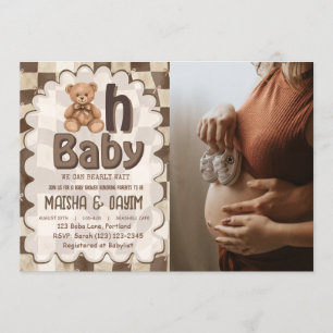 Oh Baby Neutral Björn Bebis Badrums Foto Inbjudningar