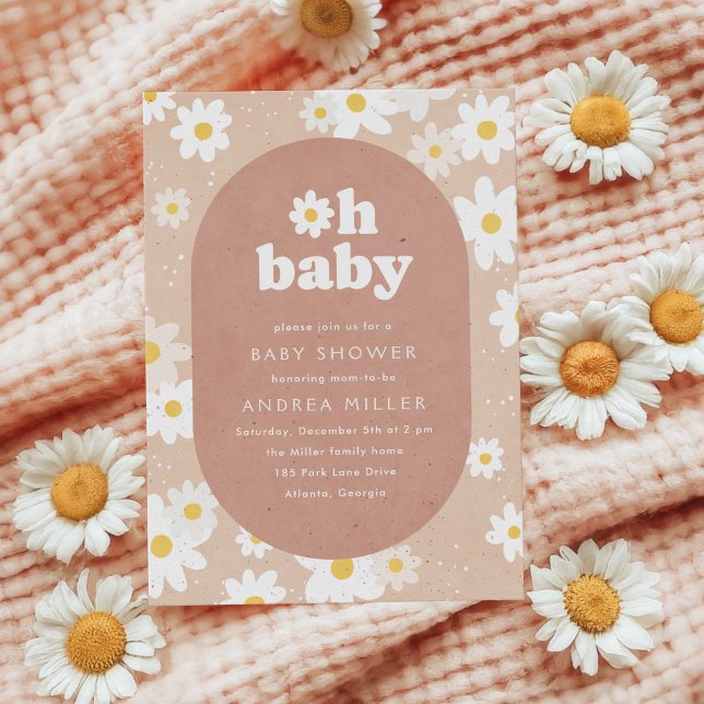 Oh Baby Neutrala Prästkragar Barnkalas Inbjudningar (daisies baby shower in neutral theme)