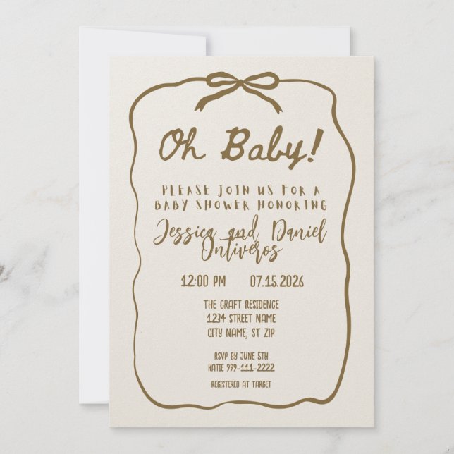 Oh Baby Neutralt Baby Shower-inbjudan Inbjudningar (Framsida)