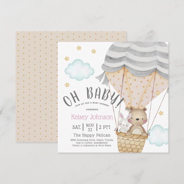 Oh Baby Neutralt Woodland Nalle Baby Shower Inbjudningar (Fram/baksida)