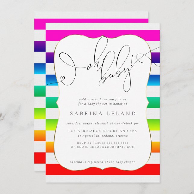 OH Baby Ombré Rainbow Rand Inbjudningar (Fram/baksida)