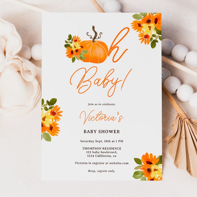 Oh Baby orange blommigt  neutralt babydusch Inbjudningar (Oh Baby orange pumpkin floral neutral baby shower Invitation)