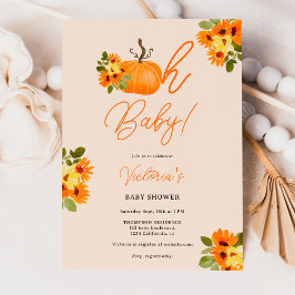 Oh Baby orange blommigt  neutralt babydusch Inbjudningar