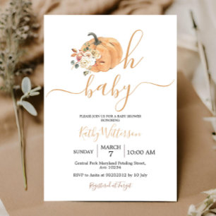 Oh Baby Orange Pumpkin Blommigt Baby Shower Inbjudningar