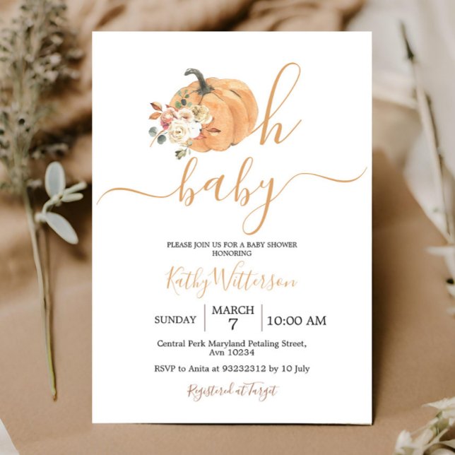 Oh Baby Orange Pumpkin Blommigt Baby Shower Inbjudningar (Skapare uppladdad)