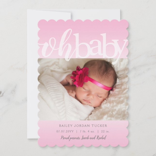 Oh Baby Overlay Rosa Photo Birth Notice Meddelande (Framsida)